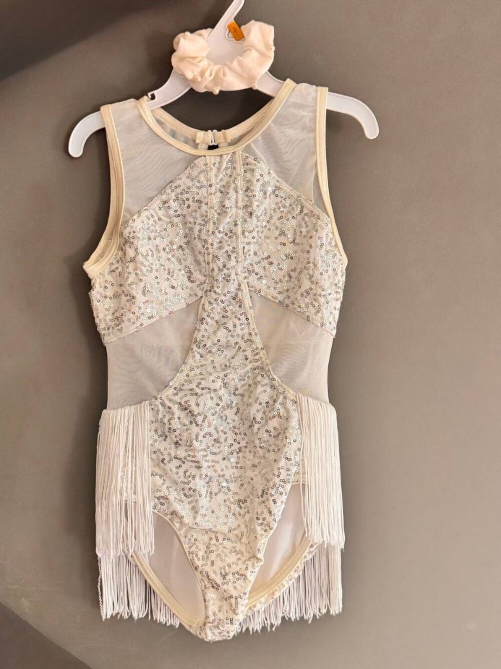 Balera Sequin & Fringe Girls Dance Gymnastics Leotard in White - Size 7/8YO